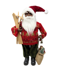 Load image into Gallery viewer, Red Sweater Santa with Ski&#39;s in Hand and Burlap with Presents
