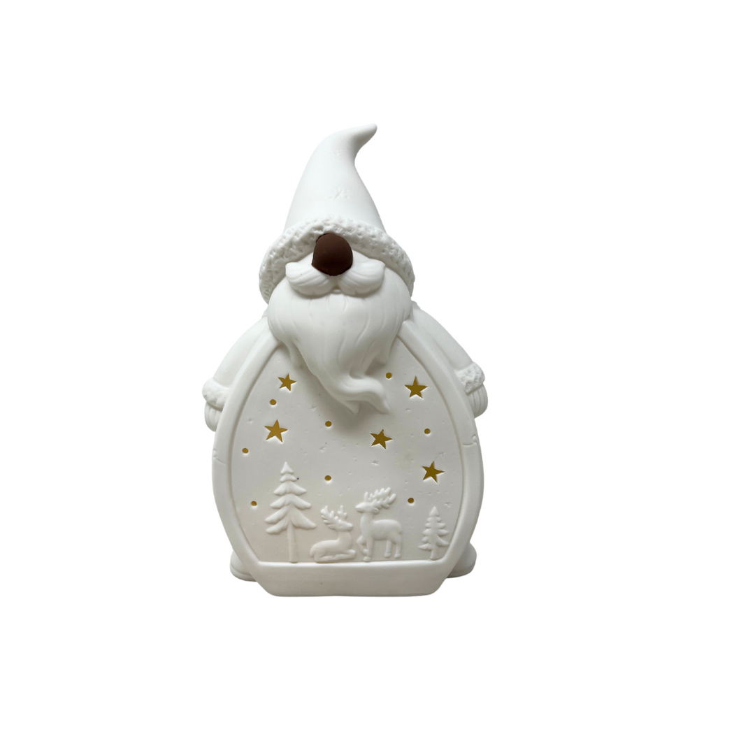 White Ceramic Light Up Gnome **Lights Up**