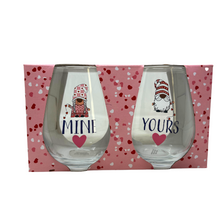 Load image into Gallery viewer, Set of 2 Stemless Wine Glasses with Gnomes
