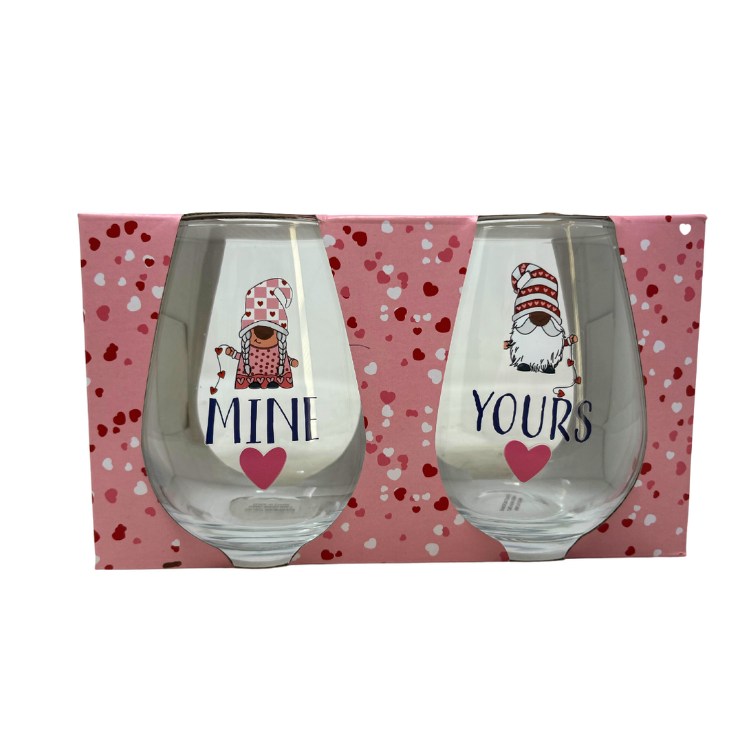 Set of 2 Stemless Wine Glasses with Gnomes