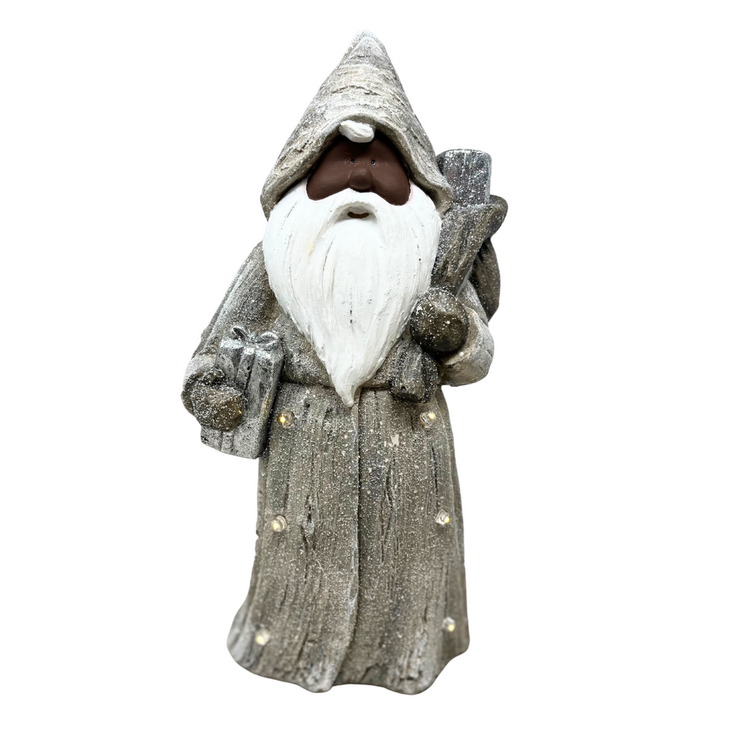 *Light Up* Silver Ceramic Santa